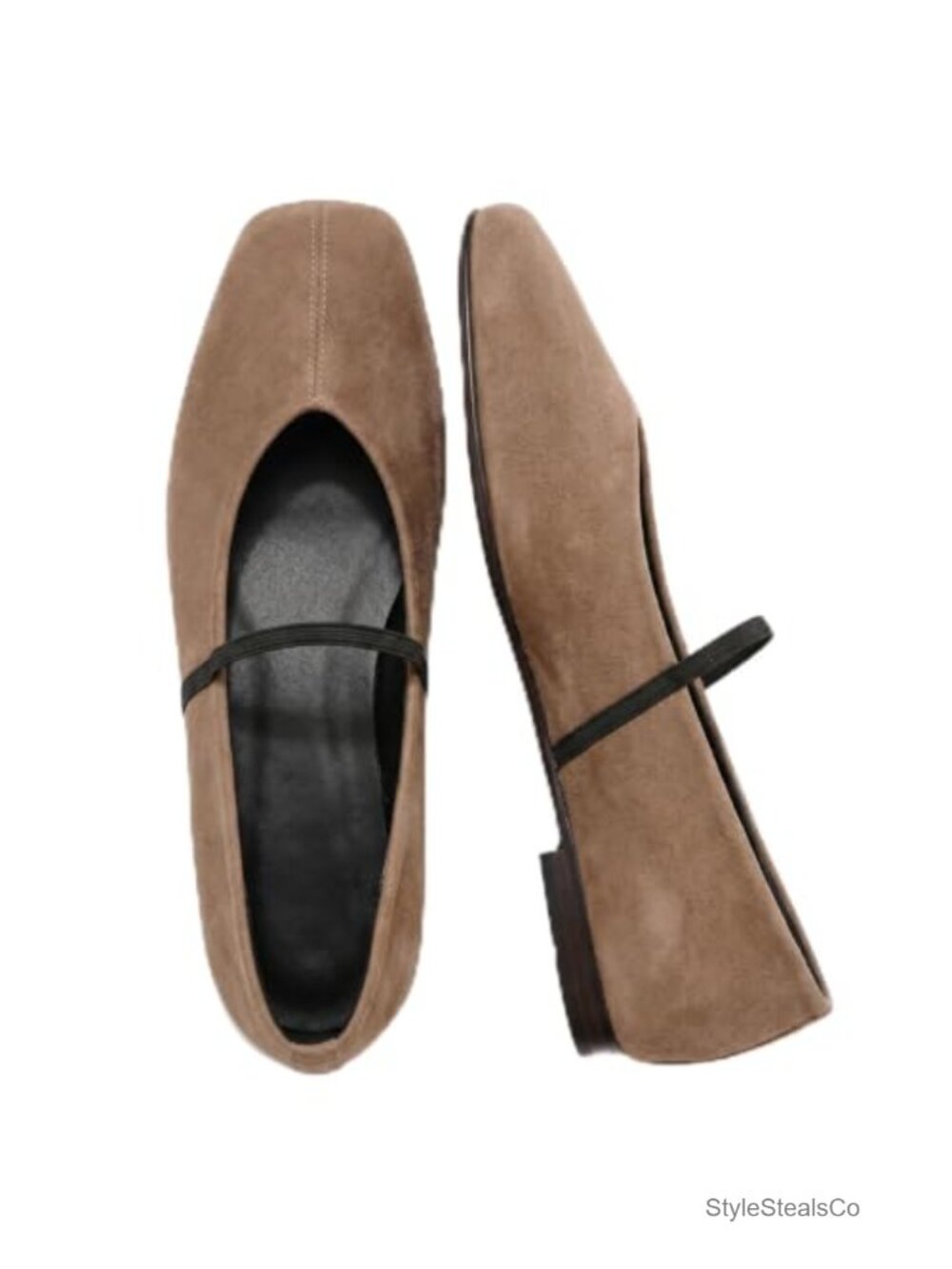 Faux Leather Suede Ballet Flats Womens Square Toe Mary Jane Elastic Strap